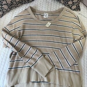 Aerie Beige and Green Striped Top